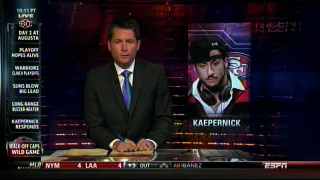 Illustration for article titled ESPN Uses "Street Clothes" Photo Of Kaepernick, Then Decides Otherwise